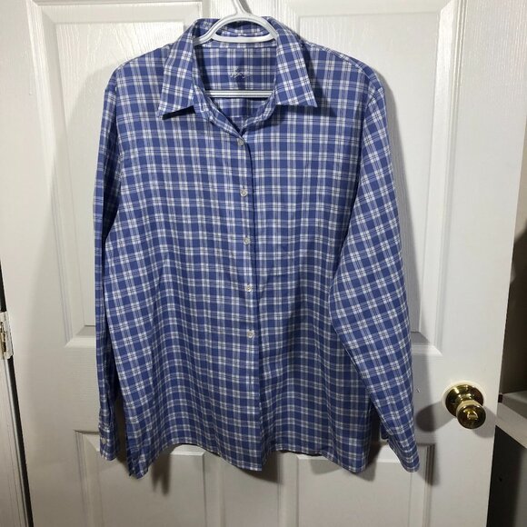 Foxcroft Tops - Foxcroft women purple and white plaid print long sleeve shirt, 16